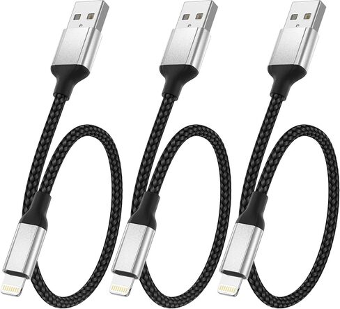 كابل شحن iPhone قصير مقاس 6 بوصات، 3 عبوات بطول 0.5 قدم USB إلى كابل Lightning للشحن السريع، [معتمد من MFi] سلك شاحن iPhone صغير مضفر لأجهزة Apple iPhone 14 13 12 11 Pro Max XR XS 8 SE وiPad Air Mini in Kuwait