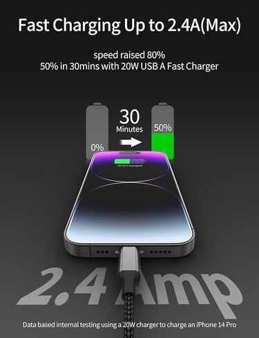 كابل شحن iPhone قصير مقاس 6 بوصات، 3 عبوات بطول 0.5 قدم USB إلى كابل Lightning للشحن السريع، [معتمد من MFi] سلك شاحن iPhone صغير مضفر لأجهزة Apple iPhone 14 13 12 11 Pro Max XR XS 8 SE وiPad Air Mini in Kuwait