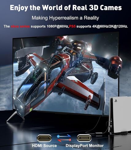 كابل HDMI 8K إلى DisplayPort بطول 6 أقدام (4K@120 هرتز، 2K@144 هرتز) HDMI أحادي الاتجاه لعرض محول منفذ HDMI نشط (المصدر) إلى سلك DP (الشاشة) متوافق مع الكمبيوتر الشخصي، وبطاقة الرسومات، وأجهزة الكمبيوتر المحمولة، وPS5 in Kuwait