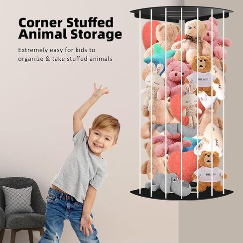 Corner Stuffed Animal Storage Plush Toy Organizer Storage Kids Room Holder with Length Adjustable Large Toys Wall Hanging Shelf for Nursery Playroom Bedroom Sturdy Metal Black in Saudi Arabia