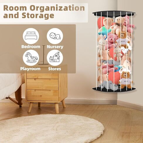 Corner Stuffed Animal Storage Plush Toy Organizer Storage Kids Room Holder with Length Adjustable Large Toys Wall Hanging Shelf for Nursery Playroom Bedroom Sturdy Metal Black in Saudi Arabia