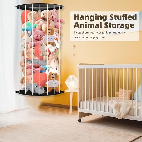 Corner Stuffed Animal Storage Plush Toy Organizer Storage Kids Room Holder with Length Adjustable Large Toys Wall Hanging Shelf for Nursery Playroom Bedroom Sturdy Metal Black in Saudi Arabia