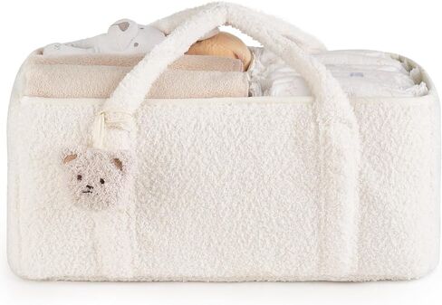 Dahey Baby Diaper Caddy Organizer with Bear, Nursery Storage Basket Gifts for Newborn Shower Essentials, Handle Portable Car Diaper Bag for Baby Changing Table Baby Registry Stuff, Green in Saudi Arabia