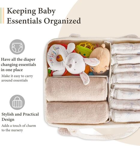 Dahey Baby Diaper Caddy Organizer with Bear, Nursery Storage Basket Gifts for Newborn Shower Essentials, Handle Portable Car Diaper Bag for Baby Changing Table Baby Registry Stuff, Green in Saudi Arabia