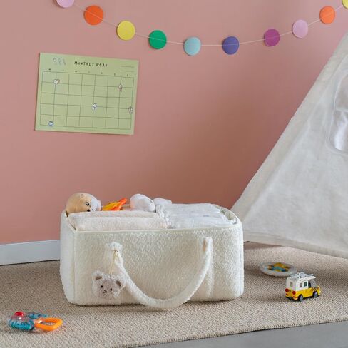 Dahey Baby Diaper Caddy Organizer with Bear, Nursery Storage Basket Gifts for Newborn Shower Essentials, Handle Portable Car Diaper Bag for Baby Changing Table Baby Registry Stuff, Green in Saudi Arabia
