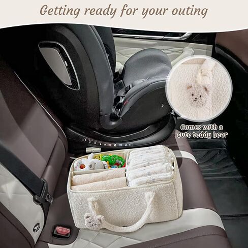 Dahey Baby Diaper Caddy Organizer with Bear, Nursery Storage Basket Gifts for Newborn Shower Essentials, Handle Portable Car Diaper Bag for Baby Changing Table Baby Registry Stuff, Green in Saudi Arabia