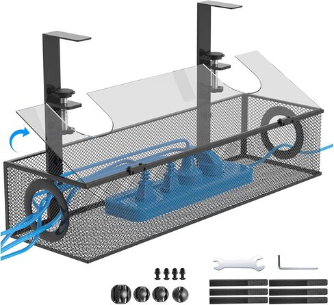 لا يوجد ثقب لإدارة الكابلات تحت المكتب، لا يسبب أي ضرر للمكتب تحت صندوق إدارة الكابلات مع غطاء شبكة معدنية لإدارة الكابلات مع مشبك تثبيت (أسود) in Kuwait