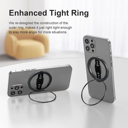 EWA The New MagOne (ترقية) متوافق مع حامل مقبض الهاتف MagSafe مع حزام إصبع من السيليكون، وحلقة حامل حلقية مغناطيسية قابلة للإزالة، فقط لهاتف iPhone 14 و13 و12 Pro/Max/Plus (أسود) in Kuwait