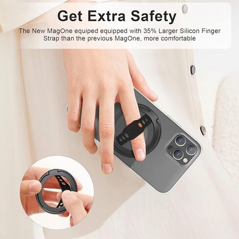 EWA The New MagOne (ترقية) متوافق مع حامل مقبض الهاتف MagSafe مع حزام إصبع من السيليكون، وحلقة حامل حلقية مغناطيسية قابلة للإزالة، فقط لهاتف iPhone 14 و13 و12 Pro/Max/Plus (أسود) in Kuwait