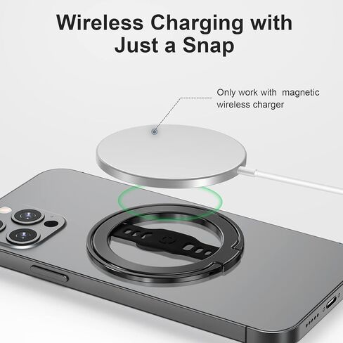 EWA The New MagOne (ترقية) متوافق مع حامل مقبض الهاتف MagSafe مع حزام إصبع من السيليكون، وحلقة حامل حلقية مغناطيسية قابلة للإزالة، فقط لهاتف iPhone 14 و13 و12 Pro/Max/Plus (أسود) in Kuwait