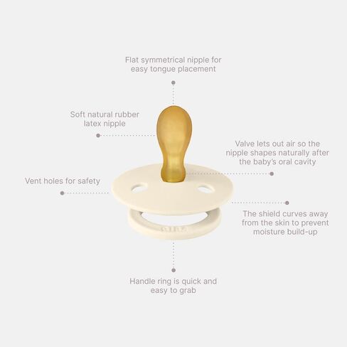 BIBS Pacifiers 6-18 Months | Colour Collection 2-Pack | BPA-Free Symmetrical Natural Rubber Nipple | Made in Denmark | Vanilla/Pine Color Pacifier in Kuwait