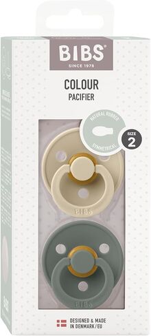 BIBS Pacifiers 6-18 Months | Colour Collection 2-Pack | BPA-Free Symmetrical Natural Rubber Nipple | Made in Denmark | Vanilla/Pine Color Pacifier in Kuwait