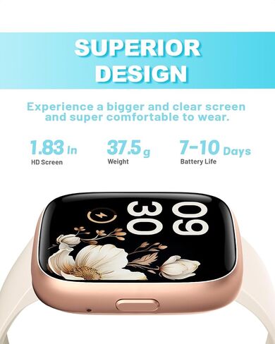 Smart Watch for Women, Alexa Built-in, Answer/Make Calls, 1.83" Fitness Tracker Watch with Heart Rate Monitor, Sleep Tracker, Pedometer, IP68 Waterproof, Smartwatch Compatible Android iOS in Saudi Arabia