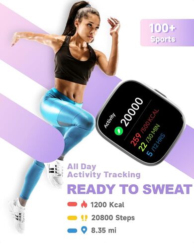 Smart Watch for Women, Alexa Built-in, Answer/Make Calls, 1.83" Fitness Tracker Watch with Heart Rate Monitor, Sleep Tracker, Pedometer, IP68 Waterproof, Smartwatch Compatible Android iOS in Saudi Arabia