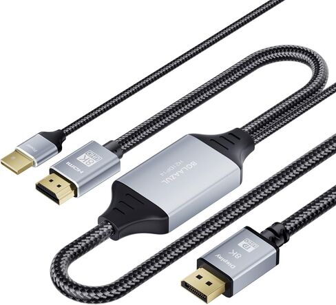 BolAAzuL HDMI 2.1 إلى كابل محول DisplayPort أحادي الاتجاه، من مصدر HDMI إلى شاشة عرض المنفذ، وليس Displayport إلى HDMI، يدعم 8K@30 هرتز 4K@120 هرتز 2K@144 هرتز، يعمل بمنفذ USB، مضفر، 2 متر in Kuwait