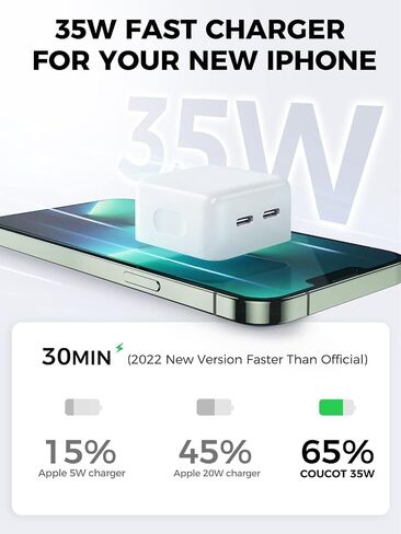35W USB C Charger Block, Dual USB-C Port Compact Power Adapter, ​​​​​​[Foldable Prolongs] PD 3.0​​​​ Fast Wall Charger for iPhone14 Pro Max/14 Pro/iPhone13/Samsung/iPad/Speaker/AirPods and etc in Saudi Arabia