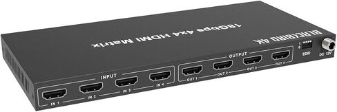 Monoprice Blackbird 4K 4x4 HDMI Matrix، 18G، 4K@60 هرتز، YCbCr 4:4:4، EDID، 4K إلى 1080p Downscaler، IR، HDR، HDR10، HDR10+، وDolby Vision Passthrough in Saudi Arabia