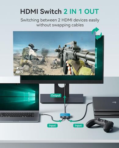 GANA HDMI 2.1 Switch, 8K HDMI Switcher Splitter 2 in 1 Out, Supports 4K@120Hz,8K@60Hz, 48Gbps Aluminum Bi-Directional Ultra HD HDMI Hub Compatible with PS5/4,Xbox,Roku,Apple TV,Fire Stick in Saudi Arabia