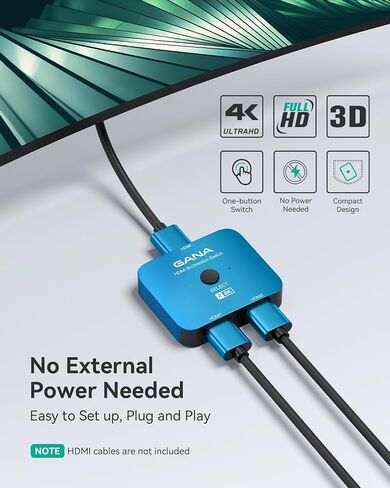 GANA HDMI 2.1 Switch, 8K HDMI Switcher Splitter 2 in 1 Out, Supports 4K@120Hz,8K@60Hz, 48Gbps Aluminum Bi-Directional Ultra HD HDMI Hub Compatible with PS5/4,Xbox,Roku,Apple TV,Fire Stick in Saudi Arabia
