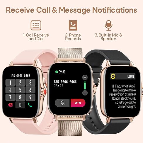 ZKCREATION Smart Watches for Women, 1.69" HD Bluetooth Call Fitness Tracker Smartwatch with Blood Pressure/Heart Rate Monitor, IP67 Waterproof Smart Watches, Smart Watch for Android iOS Phones in Saudi Arabia