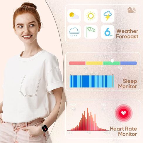ZKCREATION Smart Watches for Women, 1.69" HD Bluetooth Call Fitness Tracker Smartwatch with Blood Pressure/Heart Rate Monitor, IP67 Waterproof Smart Watches, Smart Watch for Android iOS Phones in Saudi Arabia