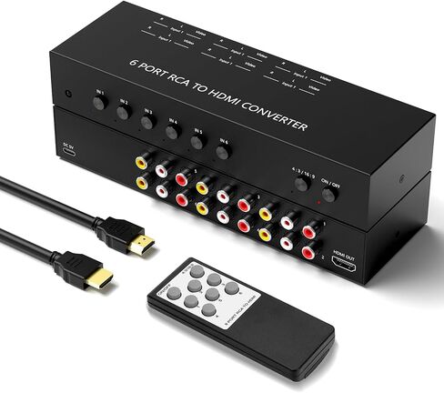 محول Y.D.F 8 منافذ RCA إلى HDMI 8 طرق RCA مركب CVBS AV إلى محول HDMI يدعم محول 4:3/16:9، لكاميرا Sega Xbox PS1 PS2 PS3 N64 NGC SNES WII VHS VCR DVD in Kuwait