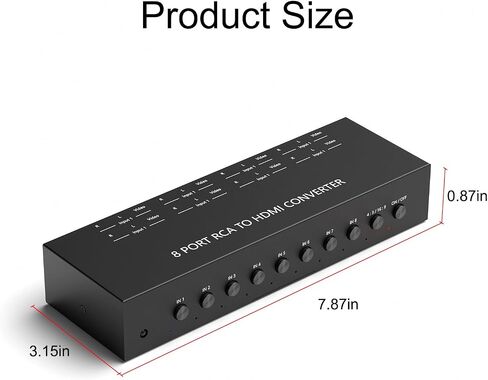 محول Y.D.F 8 منافذ RCA إلى HDMI 8 طرق RCA مركب CVBS AV إلى محول HDMI يدعم محول 4:3/16:9، لكاميرا Sega Xbox PS1 PS2 PS3 N64 NGC SNES WII VHS VCR DVD in Kuwait