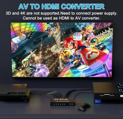 محول Y.D.F 8 منافذ RCA إلى HDMI 8 طرق RCA مركب CVBS AV إلى محول HDMI يدعم محول 4:3/16:9، لكاميرا Sega Xbox PS1 PS2 PS3 N64 NGC SNES WII VHS VCR DVD in Kuwait