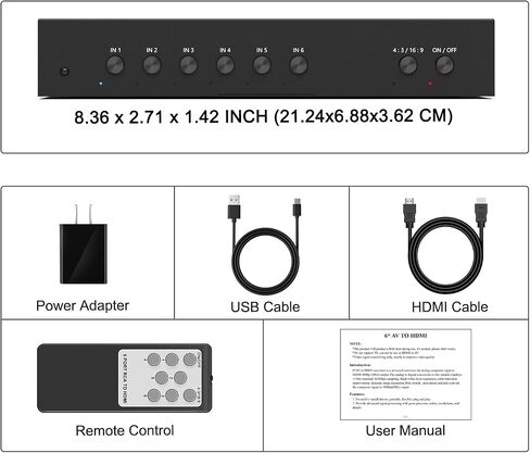 محول Y.D.F 8 منافذ RCA إلى HDMI 8 طرق RCA مركب CVBS AV إلى محول HDMI يدعم محول 4:3/16:9، لكاميرا Sega Xbox PS1 PS2 PS3 N64 NGC SNES WII VHS VCR DVD in Kuwait