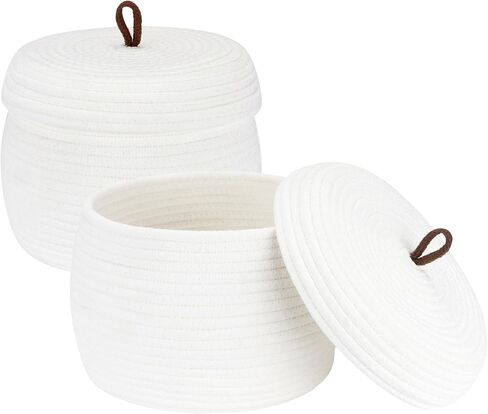 Sea Team Round Cotton Rope Storage Basket with Lid, Decorative Woven Storage Bin, Pot, Caddy, Organizer, Container for Snacks, Towels, Plants, 10 x 7.5 Inches (Small, Black) in Saudi Arabia