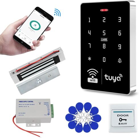 WiFi Tuya APP Access Control System Waterproof Kits RFID Keypad Controller 125KHz 13.56MHz + Door Electric Strike Lock + DC12V Power Supply, 10,000 Large User Capacity in Saudi Arabia