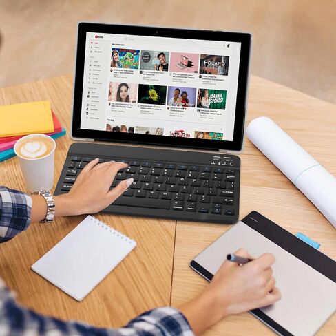 تابلت 2 في 1، أندرويد 13 تابلت 10 بوصة، تابلت مزود بلوحة مفاتيح وماوس وغطاء حماية قابل للطي وطبقة حماية للشاشة وقلم ستايلس 12 جيجابايت + 128 جيجابايت/1 تيرابايت توسيع 5 جيجا واي فاي BT 5.0 WiFi6 كاميرا مزدوجة 6000 مللي أمبير في الساعة in Kuwait