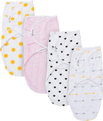 بطانية قماط، مجموعة لف قماط الأطفال الرضع قابلة للتعديل مكونة من 4 قطع، بطانيات لف لف قماط الأطفال للأولاد والبنات مصنوعة من القطن الناعم in Kuwait