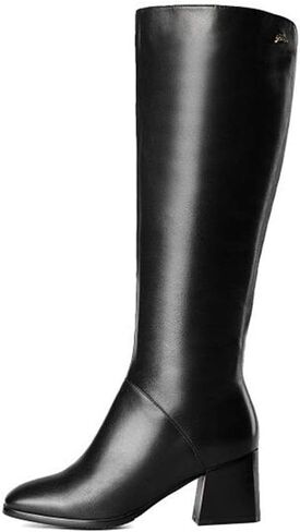 TinaCus Genuine Leather Women's Square Toe Mid Chunky Heel Handmade Side Zip Up Knee High Boots in Saudi Arabia