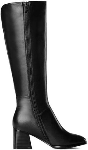 TinaCus Genuine Leather Women's Square Toe Mid Chunky Heel Handmade Side Zip Up Knee High Boots in Saudi Arabia