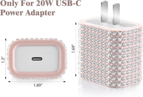 Protective Case for 20W/18W USB-C Power Adapter Charger, Bling Cute Case Cover for iPhone Chargers (Pink) in Saudi Arabia