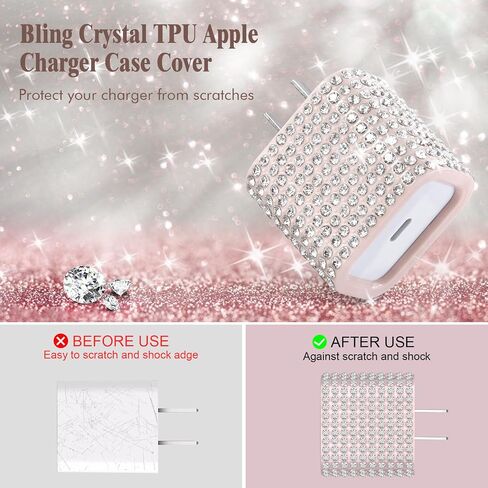Protective Case for 20W/18W USB-C Power Adapter Charger, Bling Cute Case Cover for iPhone Chargers (Pink) in Saudi Arabia
