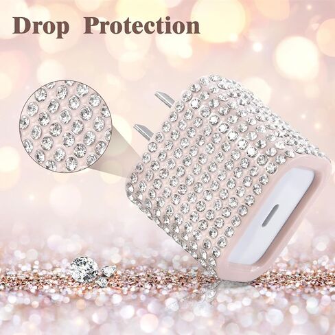 Protective Case for 20W/18W USB-C Power Adapter Charger, Bling Cute Case Cover for iPhone Chargers (Pink) in Saudi Arabia