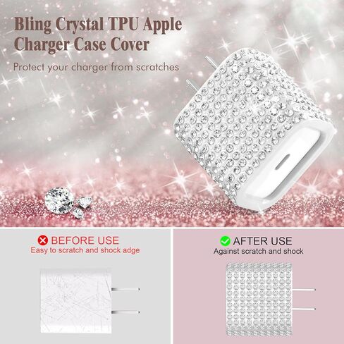 Protective Case for 20W/18W USB-C Power Adapter Charger, Bling Cute Case Cover for iPhone Chargers (Pink) in Kuwait