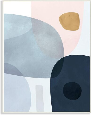 Stupell Industries Mod Shapes Slate Blue Navy and Peach Overlapping Abstract Black Framed Wall Art, 11 x 14, Multi-Color in Saudi Arabia