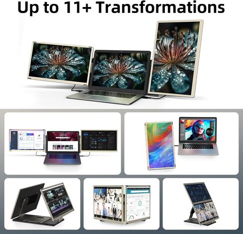 Laptop Screen Extender Triple Monitor - 15.6" Portable Monitor 85% NTSC FHD 1080P IPS 235° Rotation Detachable Screen Design Extra Screen compatible with Mac Wins Dex Chrome Fits 13"-17" Laptops in Saudi Arabia