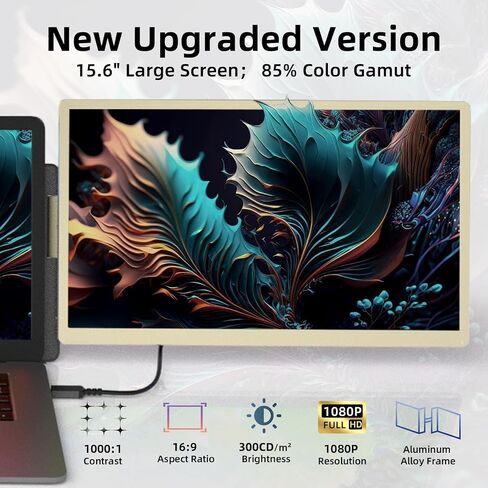Laptop Screen Extender Triple Monitor - 15.6" Portable Monitor 85% NTSC FHD 1080P IPS 235° Rotation Detachable Screen Design Extra Screen compatible with Mac Wins Dex Chrome Fits 13"-17" Laptops in Saudi Arabia