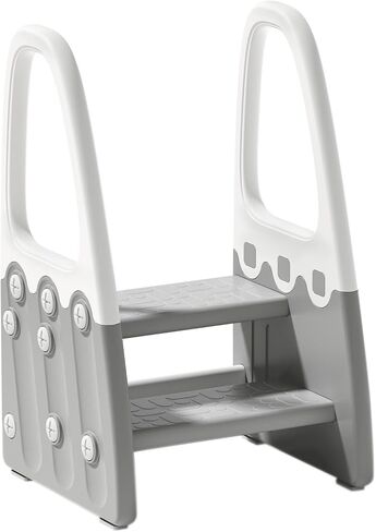 Two Step Stool with Handrails for Toddler and Kids, Standing Learning Stool Tower for Bathroom Sink, Potty Training, Children Step Up Learning Helper with Handles and Safety Non-Slip Pads(Gray) in Saudi Arabia