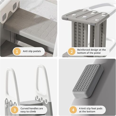 Two Step Stool with Handrails for Toddler and Kids, Standing Learning Stool Tower for Bathroom Sink, Potty Training, Children Step Up Learning Helper with Handles and Safety Non-Slip Pads(Gray) in Saudi Arabia