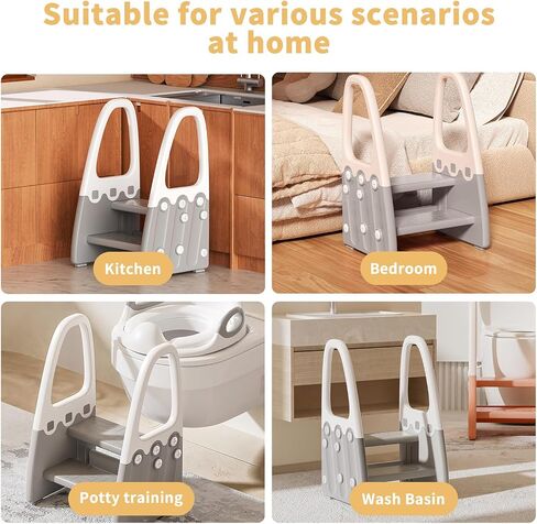Two Step Stool with Handrails for Toddler and Kids, Standing Learning Stool Tower for Bathroom Sink, Potty Training, Children Step Up Learning Helper with Handles and Safety Non-Slip Pads(Gray) in Saudi Arabia