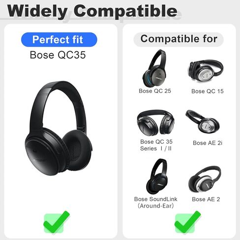 وسائد أذن بديلة لسماعات الرأس Bose QuietComfort 35 (QC35) وQuiet Comfort 35 II (QC35 ii)، وسادات الأذن مع جلد أكثر نعومة، وإسفنج عازل للضوضاء، وسمك إضافي، أسود2 in Kuwait