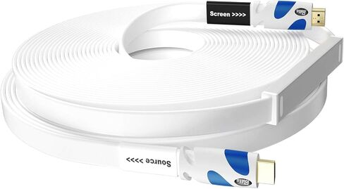 Postta Flat HDMI Cable 40 Feet Flat HDMI 2.0 Cord Support 4K, 3D, 2160p, 1080p, Ethernet and Audio Return-White-Blue in Saudi Arabia