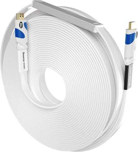 Postta Flat HDMI Cable 40 Feet Flat HDMI 2.0 Cord Support 4K, 3D, 2160p, 1080p, Ethernet and Audio Return-White-Blue in Saudi Arabia