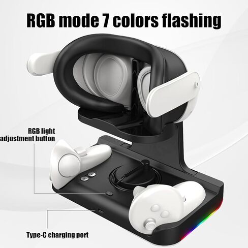 MOSHOU Charging Base for Meta Quest 3 VR, Wireless Charging Stand with RGB Lights, Charging Base for Quest 3 Headset and Controller, 2 Rechargeable Batteries for Oculus/Meata Quest 3 (White) in Kuwait