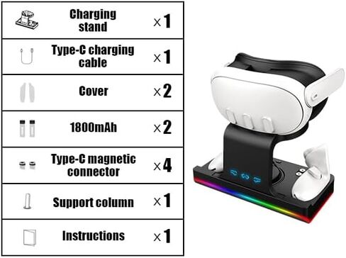 MOSHOU Charging Base for Meta Quest 3 VR, Wireless Charging Stand with RGB Lights, Charging Base for Quest 3 Headset and Controller, 2 Rechargeable Batteries for Oculus/Meata Quest 3 (White) in Kuwait